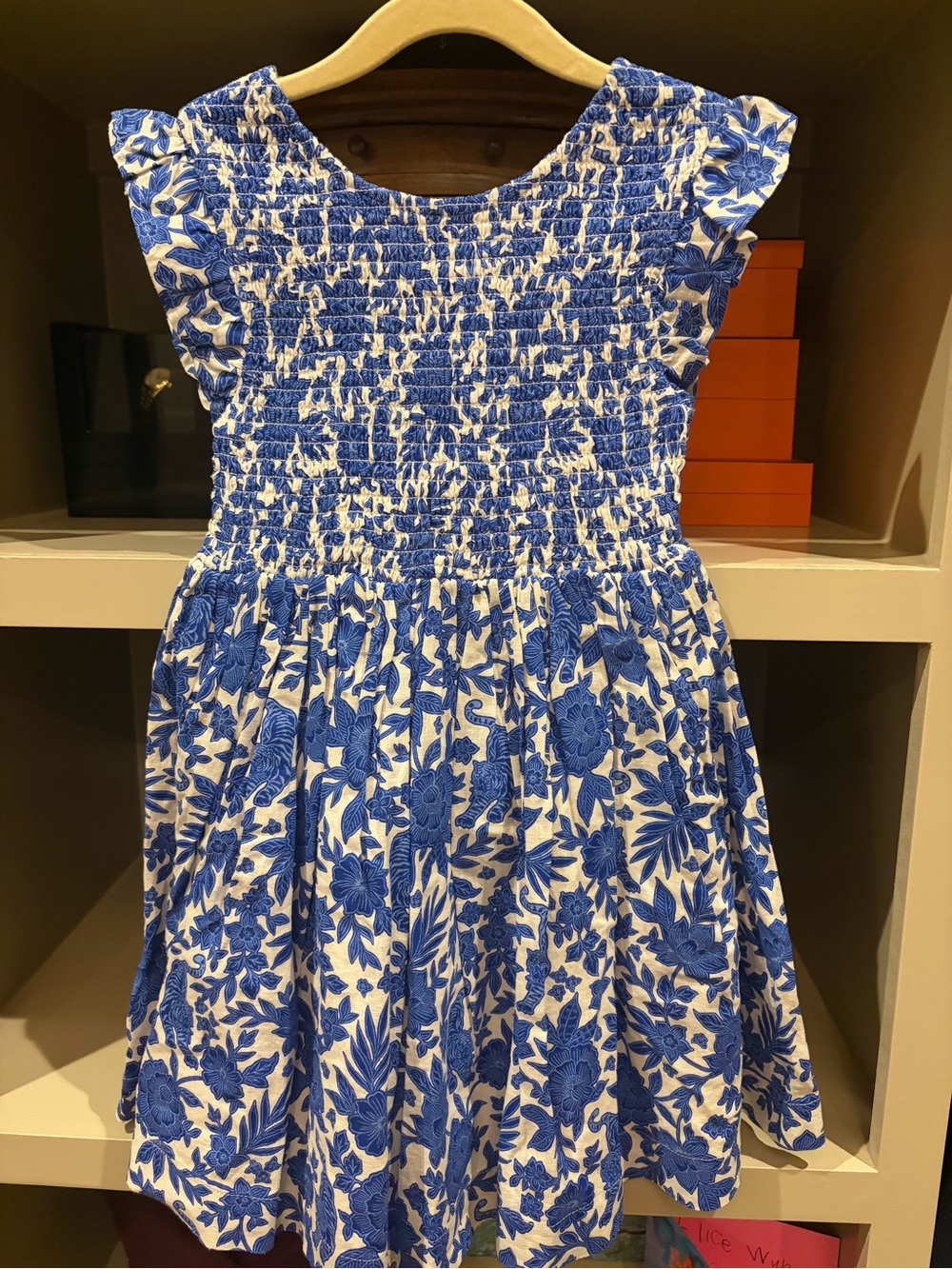 Mini Boden Girls Blue Floral Smocked Dress